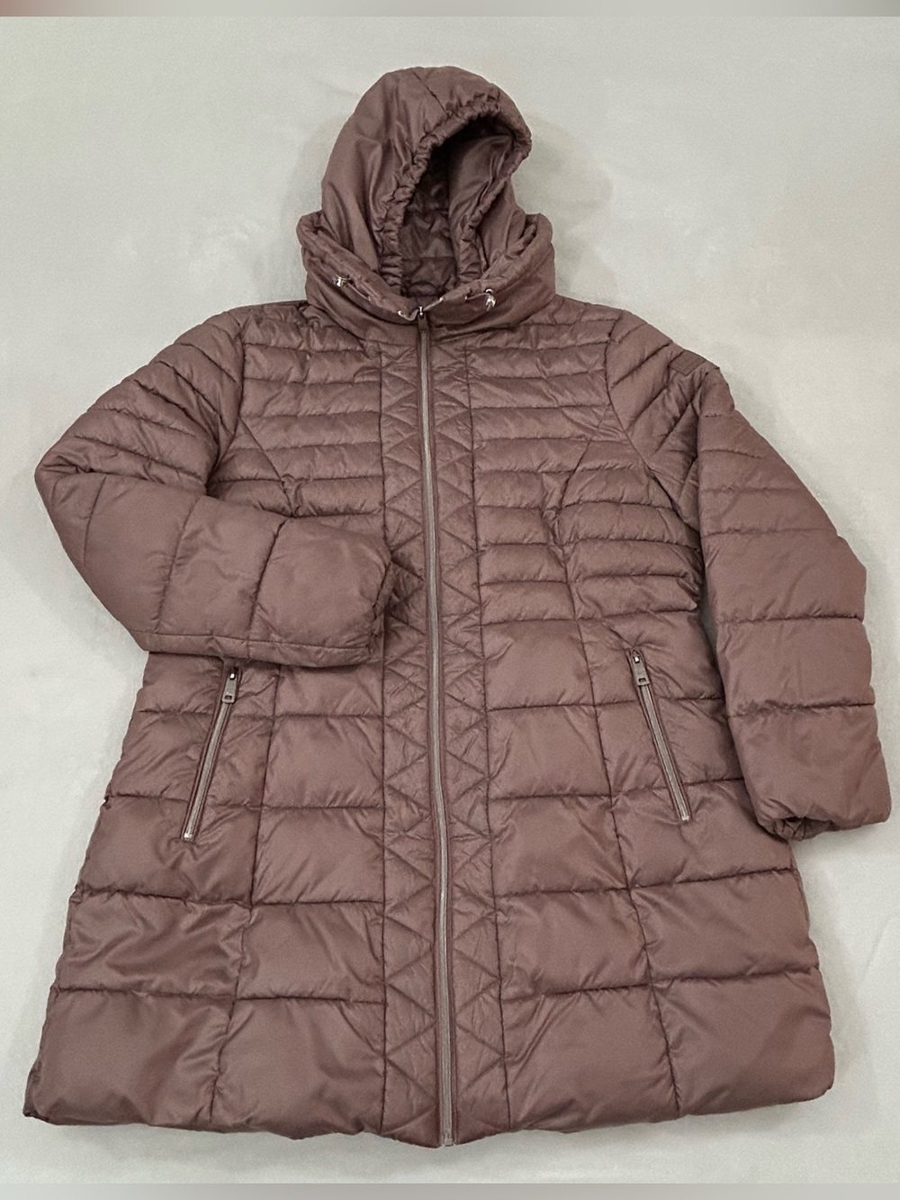 Kenneth Cole x G-III Hooded Quilted Puffer Coat Anorak Full Zip Jacket Women XXL